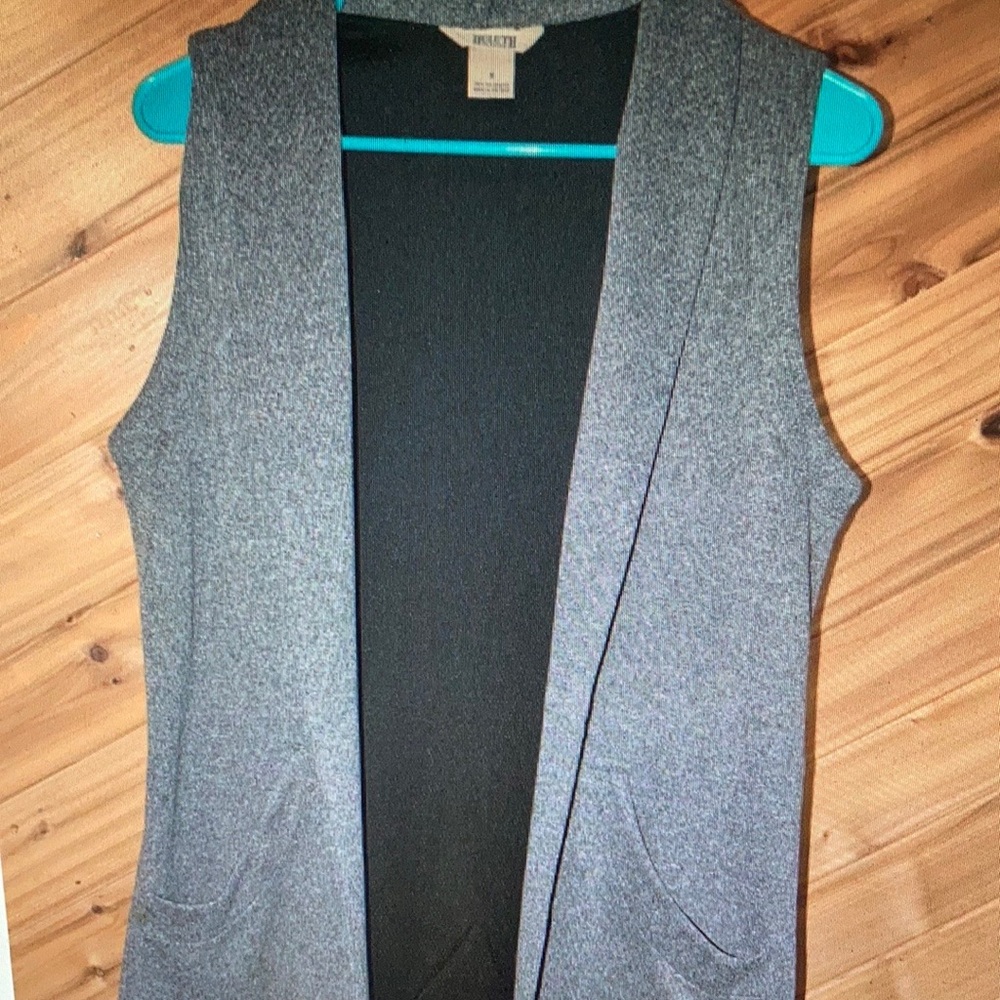Duluth Trading Co Gray Open Front Duster Vest Cardigan Pockets Size S